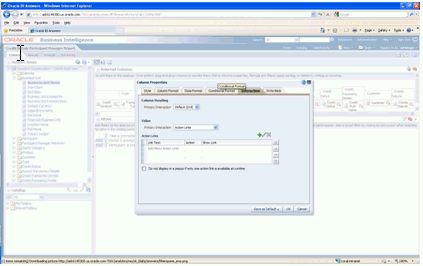 This screen shot shows the process of selecting Action Links in the Value Field.