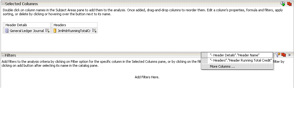 This screenshot displays how you select more columns from the Selected Columns dialog.