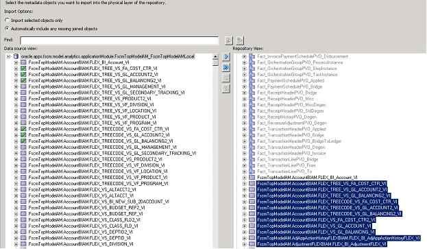 This screen shot displays the importing of view objects.