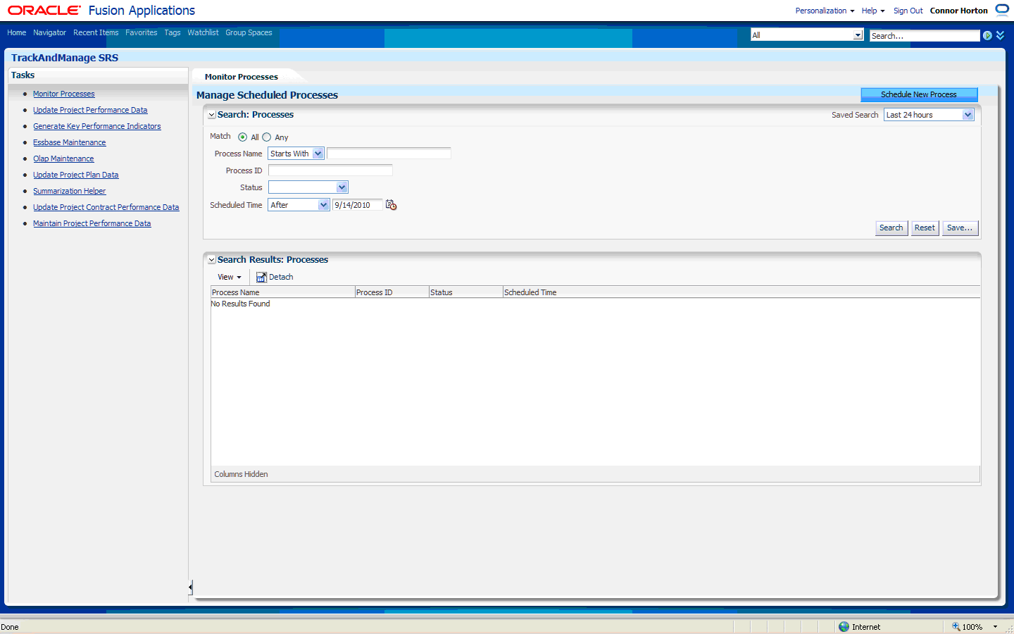 This screen shot displays the location of New Process button on Schedule New Process dialog.