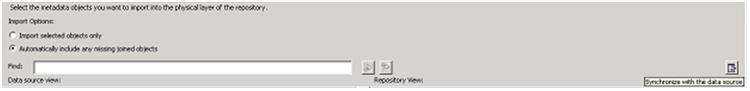 This screen shot displays the selecting of the Synchronize with Data Source option.