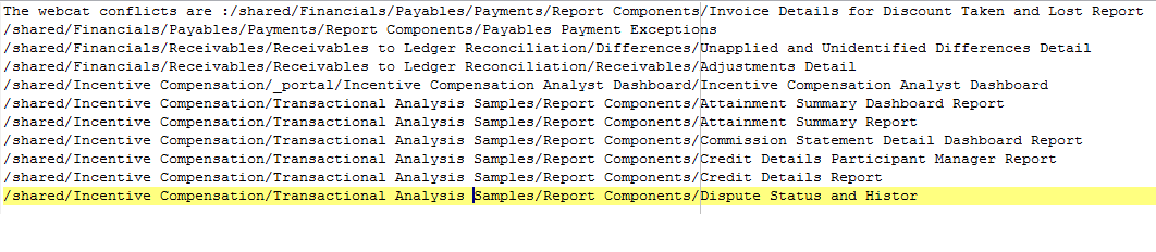 Sample BI Presentation Catalog conflict report
