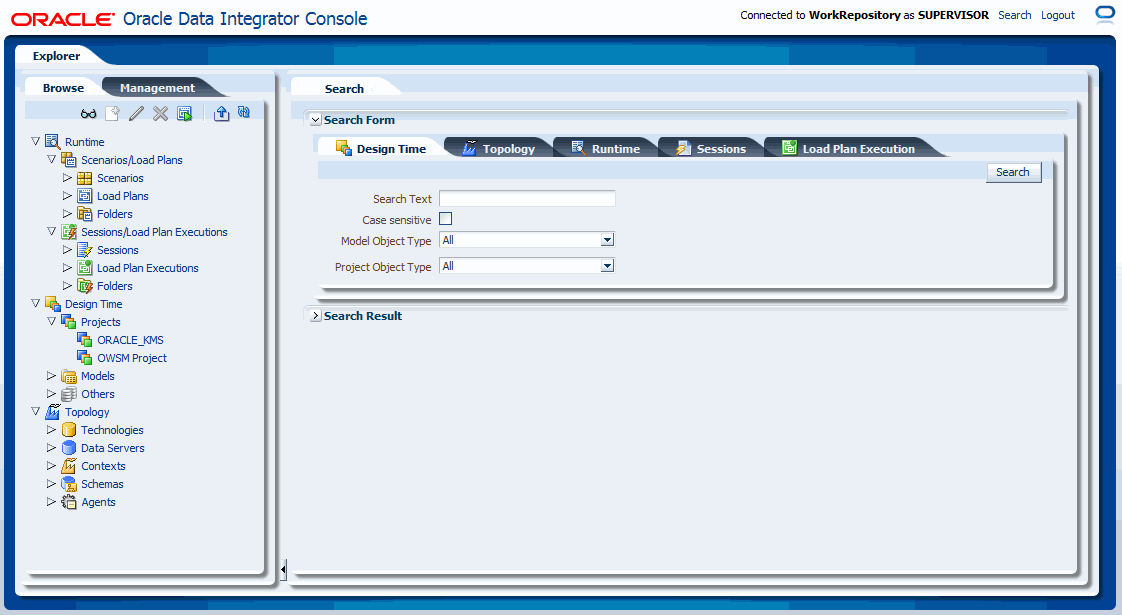 This image shows ODI Console.