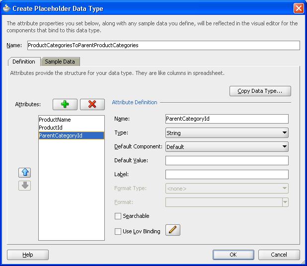 Create Placeholder Data Type dialog