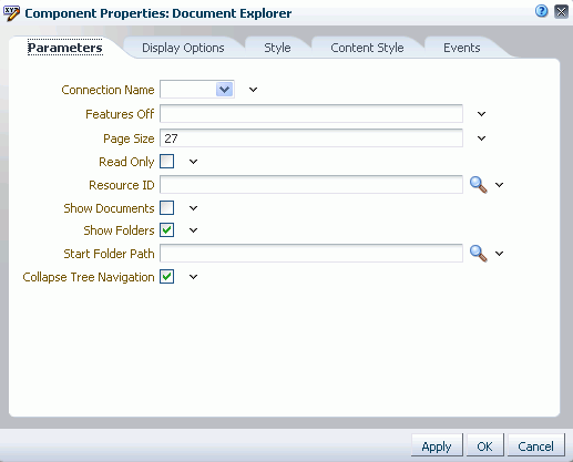 Document Explorer Task Flow Component Properties