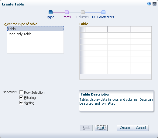 Create Table - Type