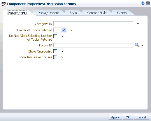 Discussion Forum Manager component properties