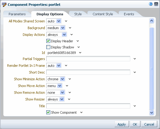 Component Properties dialog