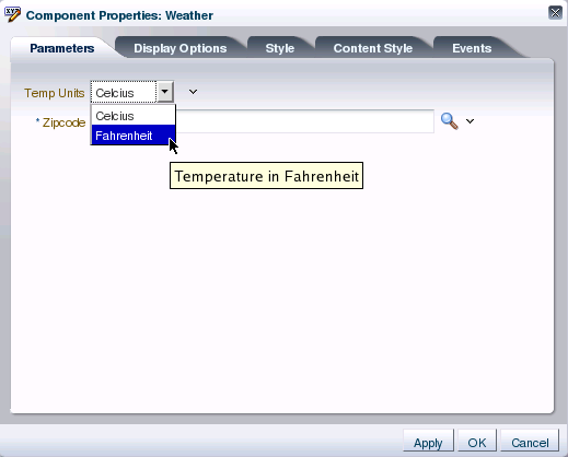 Static LOV for the tempUnits Parameter