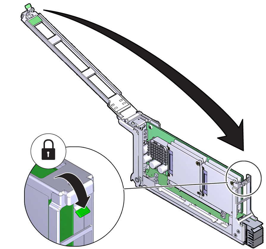 image:Figure showing how to close and latch a card carrier's top cover.