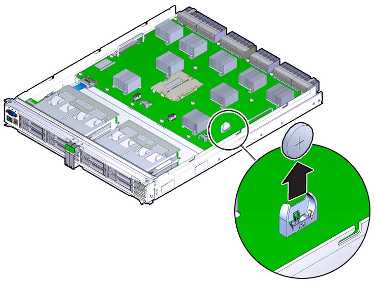 image:Graphic showing how to remove the system battery.