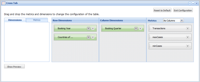 Cross Tab - end user configuration view