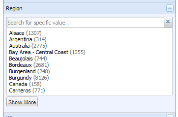 Guided Navigation - attribute list with Show More button