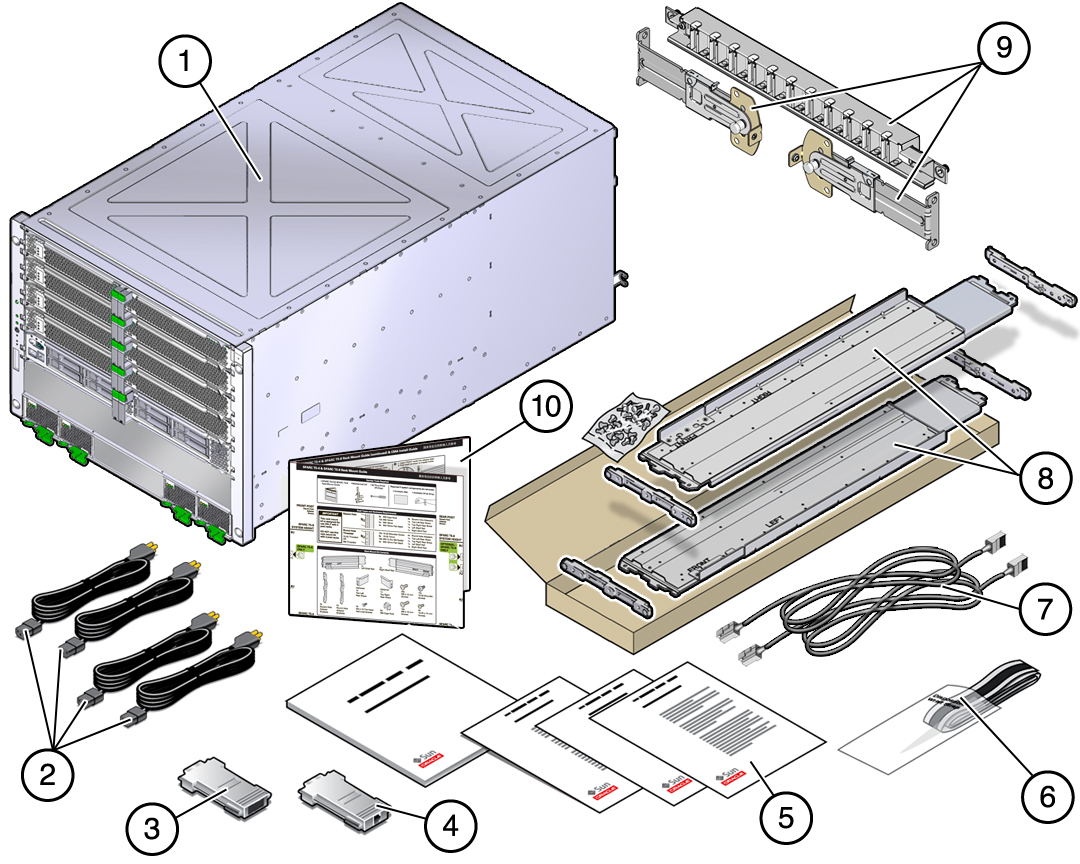 image:Illustration showing the components shipped with the server.