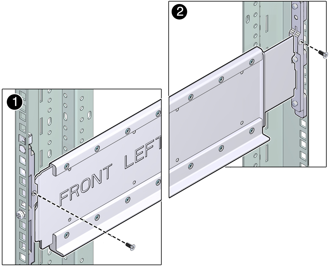 image:Image showing how to install the rear and front end of the shelf rail.