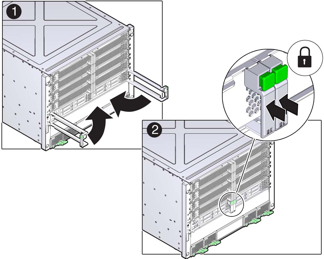 image:Graphic showing how to engage and lock the latches.