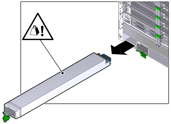 image:Graphic showing how to remove the power supply from the chassis.