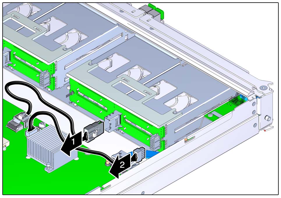 image:Graphic showing how to disconnect the storage backplane cables.