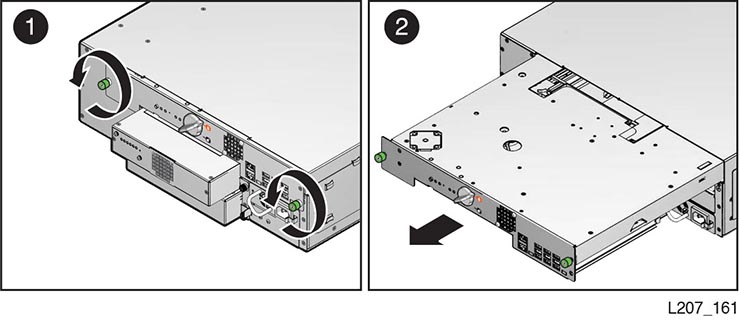 Thumbscrew rotation and robot sliding out.