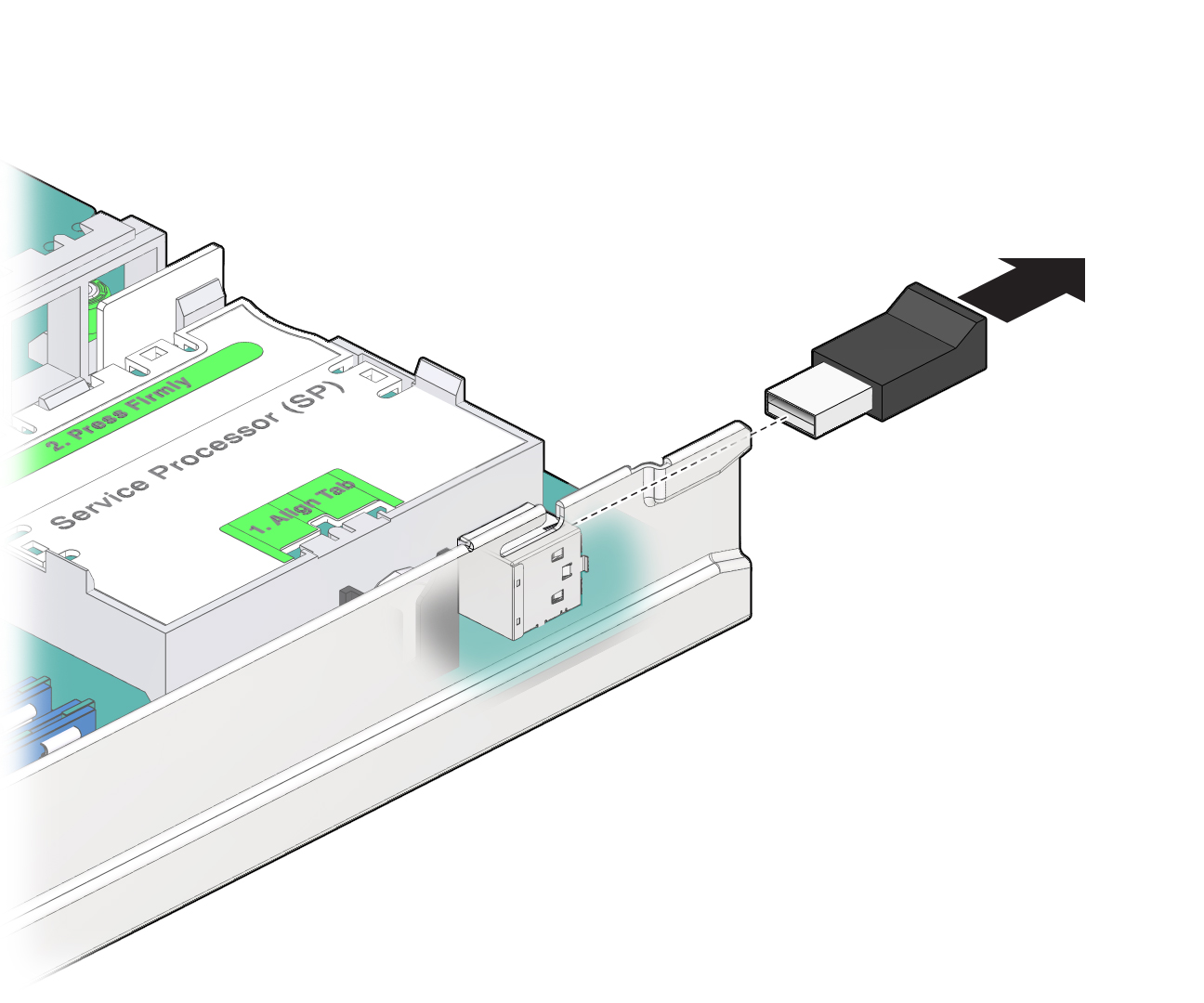 image:Figure shows removal of a USB drive from the motherboard.