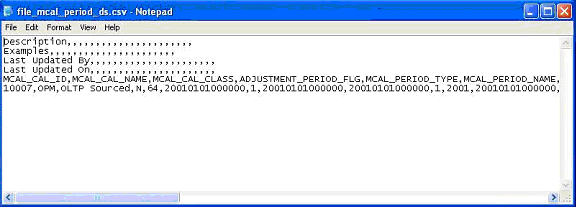 Shows file_file_mcal_period_ds.csv opened in a text editor.