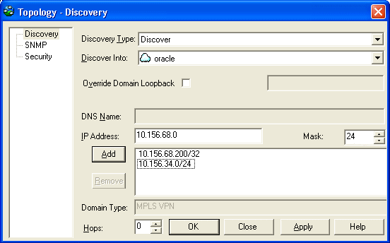 The Topology Discovery dialog box