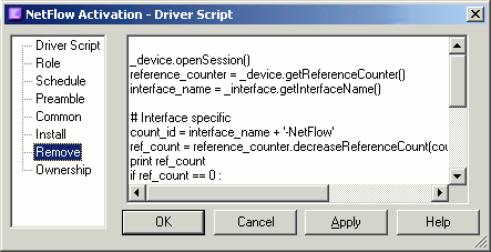 Screenshot of the Remove page of the Driver Script dialog box