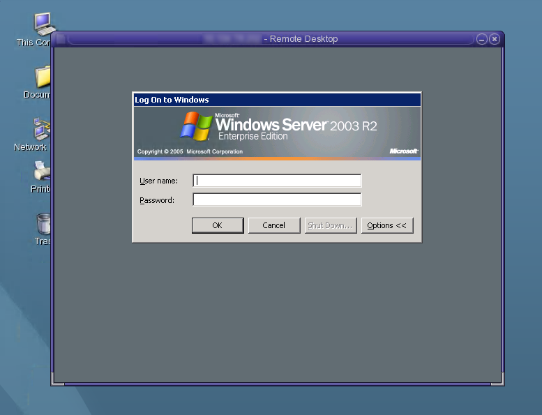 显示有 uttsc 登录屏幕的 Windows 桌面的屏幕抓图。