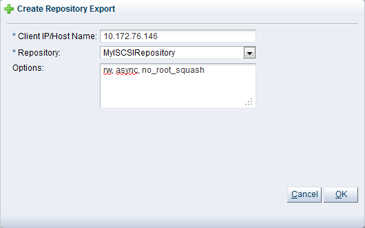 This figure shows the Create Repository Export dialog box.