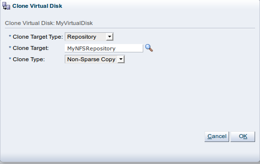 This figure shows the Clone Virtual Disk dialog box.