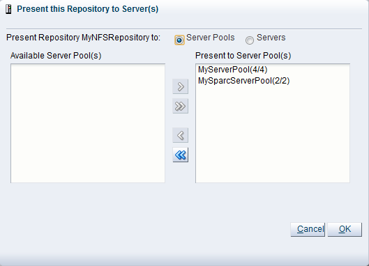 This figure shows the Present this Repository to Servers(s) dialog box.