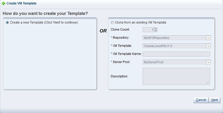 This figure shows the Create VM Template wizard.