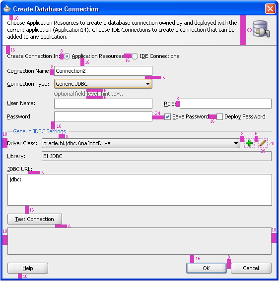 JDeveloper dialog showing spacing