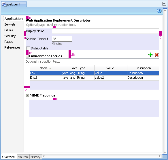 Overview Editor showing spacing