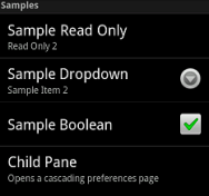 A sample Android category selection component.