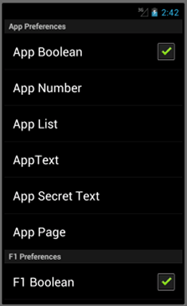 An Android preferences menu.