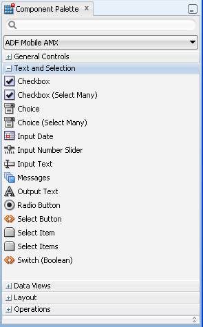 Local ADF Mobile XML Component Palette