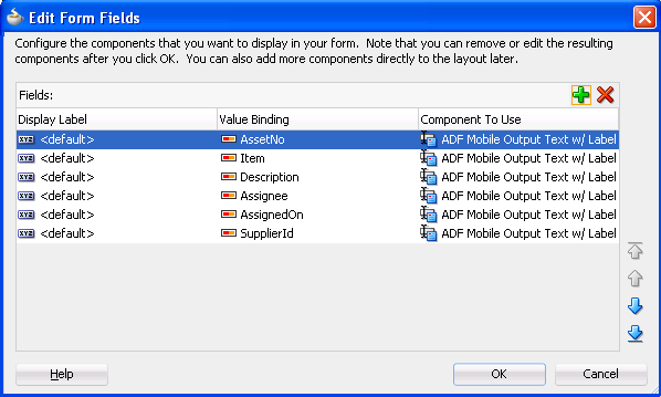 Edit Form Fields Dialog for ADF Mobile Read-only Form