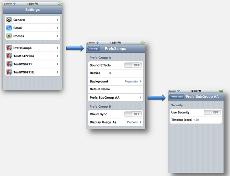 Sample user preferences pages as invoked on iOS devices.