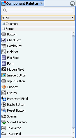 HTML Components in Component Palette