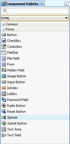 HTML Forms Component Palette