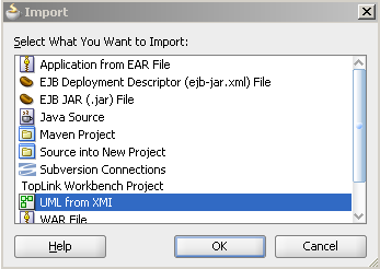 UML from XMI dialog