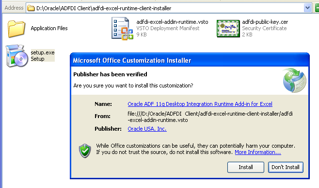 Instaling runtime edition of ADF Desktop Integration