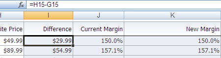 Design-time View of Column Displaying Excel Formula Output