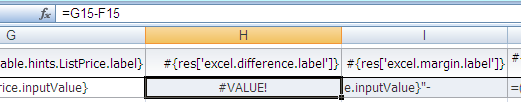 Design-time View of Column Displaying Excel Formula Output