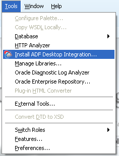 Tools menu in JDeveloper