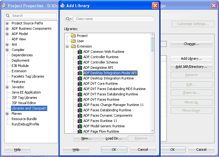 Add Library Dialog showing Model API library.