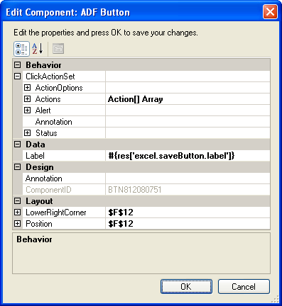 Property Inspector Window for an ADF Component