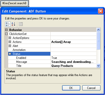 Status message properties in an ActionSet