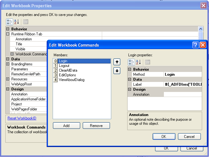 The workbook menu item collection displays menu items.